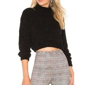 Super Down Gia Crop Sweater Women's Small Black 100% Polyester Long Sleeve Cozy
